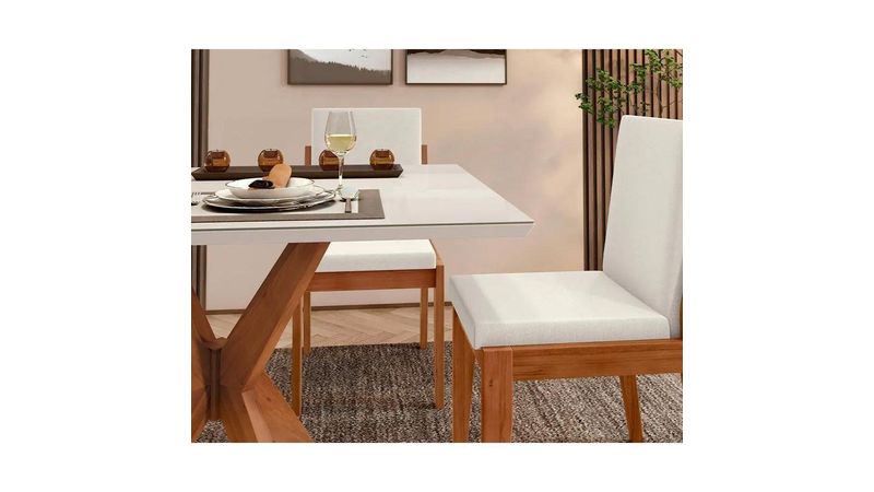 Sala de Jantar Completa Donna c/ Tampo Madeirado c/ Vidro 120cm + Cadeiras  Lady 4 Un - Nesher