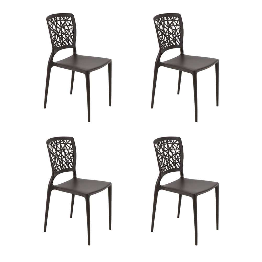 Conjunto de 4 Cadeiras Plásticas Tramontina Joana em Polipropileno e Fibra  de Vidro Amarelo