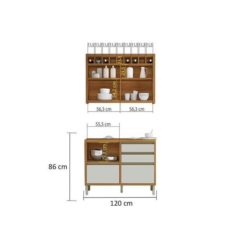 Kit De Cozinha 2 Peças Baronesa (1 Armário + 1 Balcão) C2P22 Freijo ...