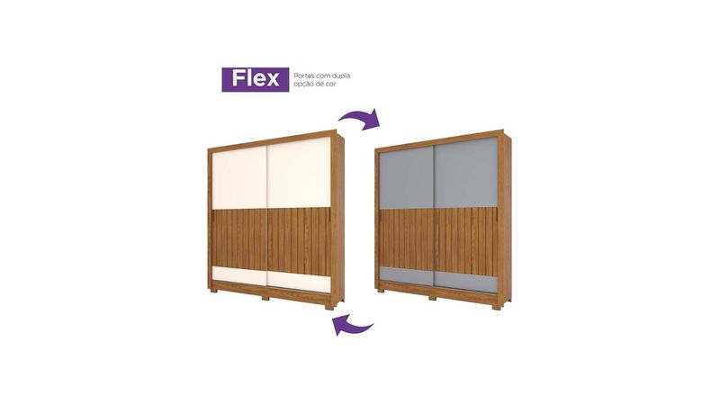 Guarda-roupa B361 2 Portas Deslizantes Com Espelho Briz - Flex Nature/Off  White/Cinza