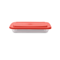 Assadeira de vidro com tampa Cheff 3L retangular para pratos quentes e frios, vermelha Brinox