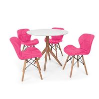 Conjunto Mesa De Jantar Maitê 80cm Branca 4 Cadeiras Rosa