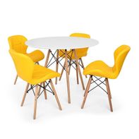 Kit Mesa Jantar Eiffel 80cm Branca + 04 Cadeiras Amarela