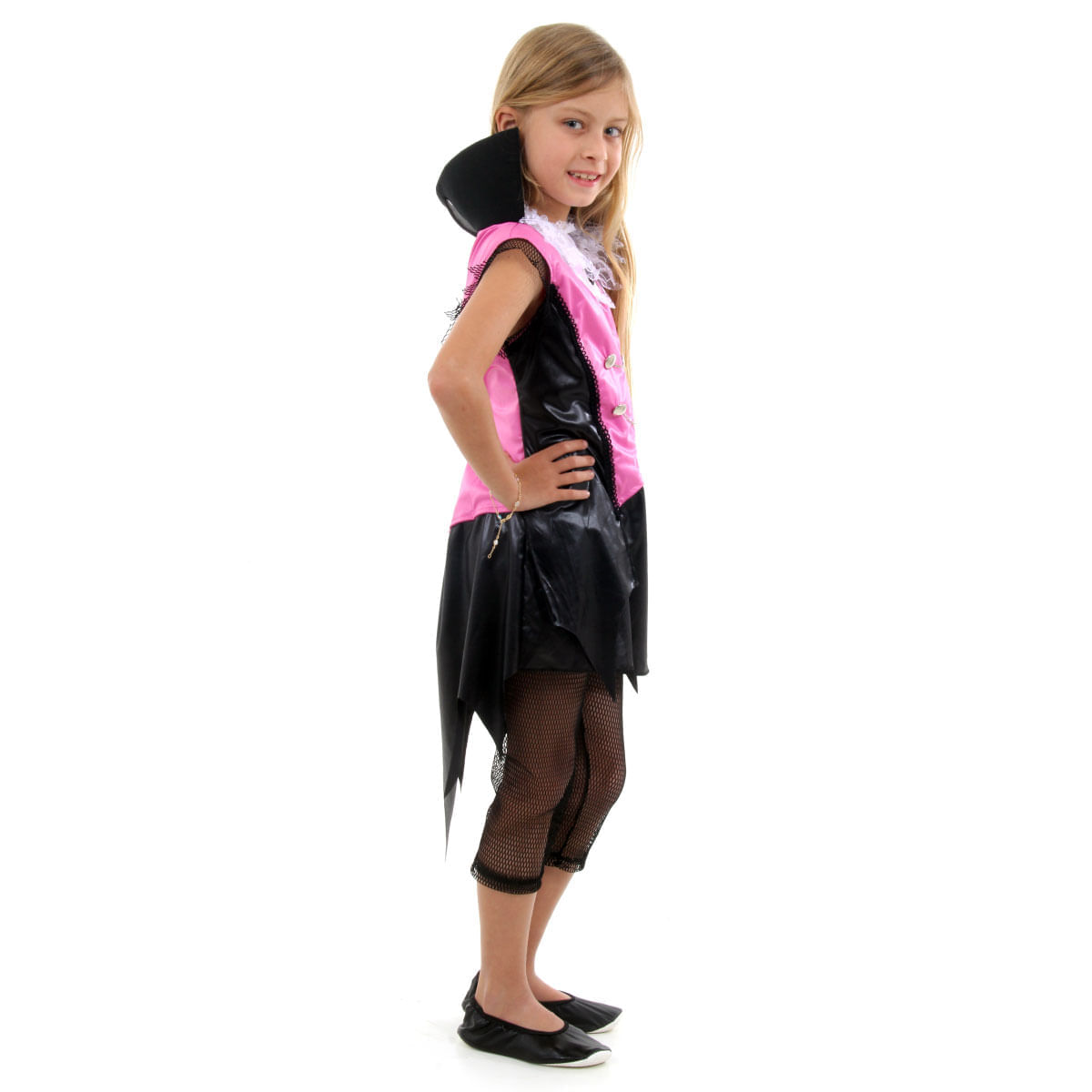 Fantasia Rainha Vampira Infantil de Halloween Com Presas