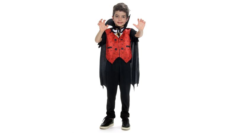 Fantasia Vampiro Stefan Colete Infantil com Capa - Halloween