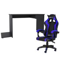 Conjunto PlayerXTreme SLIN Mesa Preto Texturizado e Cadeira Gamer Azul - Gran Belo