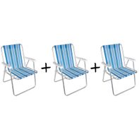 Kit com 3 cadeiras de praia Alta Alumínio Mor 2101 Sortido