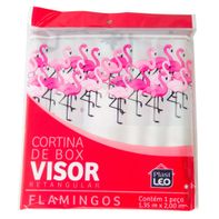 Cortina de Box Vinil 135x200cm Retangular Plast Leo Estampado com Visor Flamingo