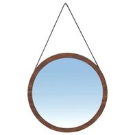 Espelho Redondo Decorativo Melk 65cm Com Tira de Couro Madeira Maciça Rustic Brown - Gran Belo