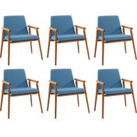 Kit 6 Cadeiras Decorativa Sala de Jantar Sidnei Linho Azul - Gran Belo