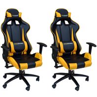 Kit 02 Cadeiras Gamer Reclinável com Regulagem de Altura PRO-V Sport PU Preto/Amarelo - Gran Belo