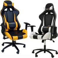 Kit 02 Cadeiras Gamer com Regulagem de Altura PRO-V Sport PU Preto/Amarelo e Branco - Gran Belo