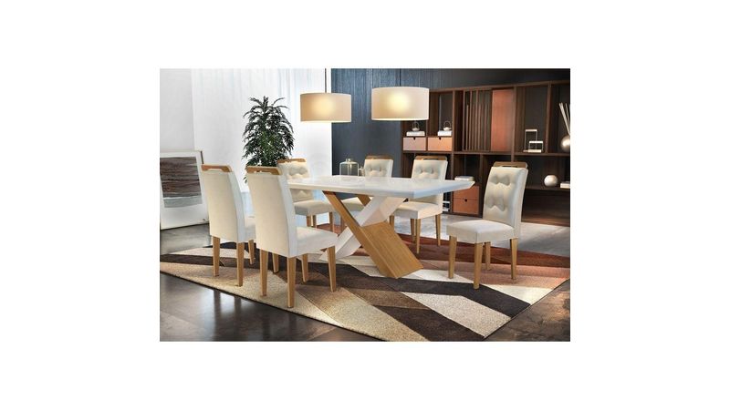 Conjunto Sala de Jantar Carol 180 MDF Laqueado com 06 Cadeiras