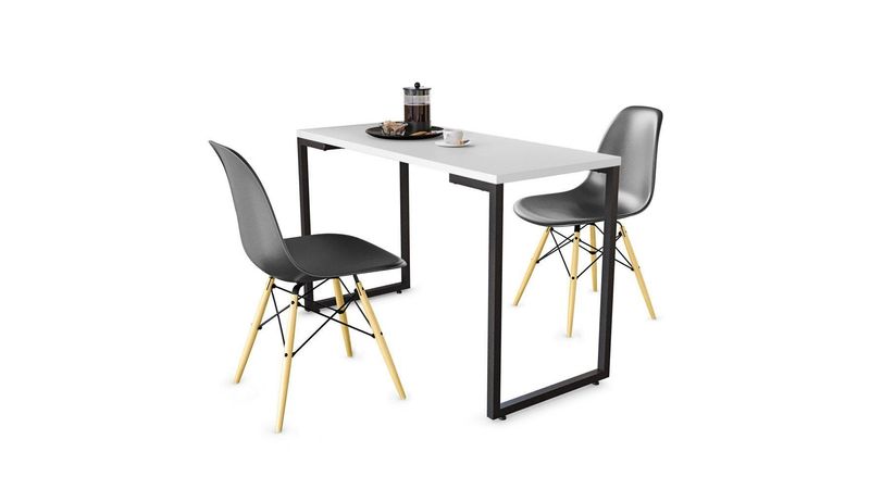 Conjunto Mesa de Cozinha Prattica Industrial 120cm e 2 Cadeiras Eames F02  Preto - Mpozenato