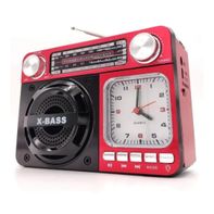 Radio Relógio Caixa De Som Bluetooth Recarregável Vermelho