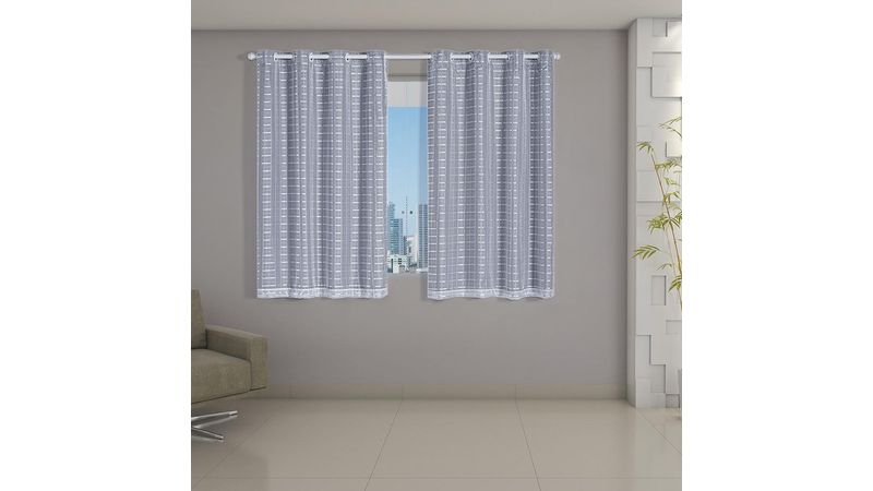 Cortina Blackout Pvc Com Tecido Voil Xadrez 2,00 M X 1,40 M