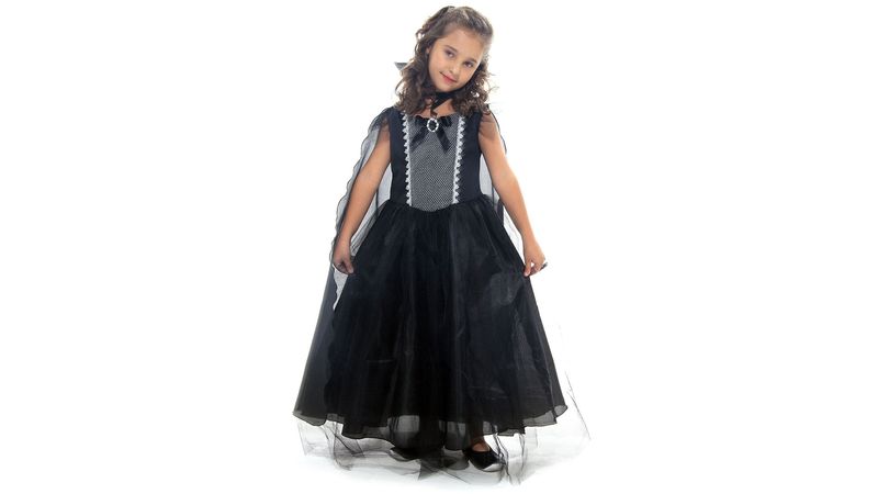 Fantasia Vampira Prata Vestido Infantil com Capa - Halloween - Fantasia Bh