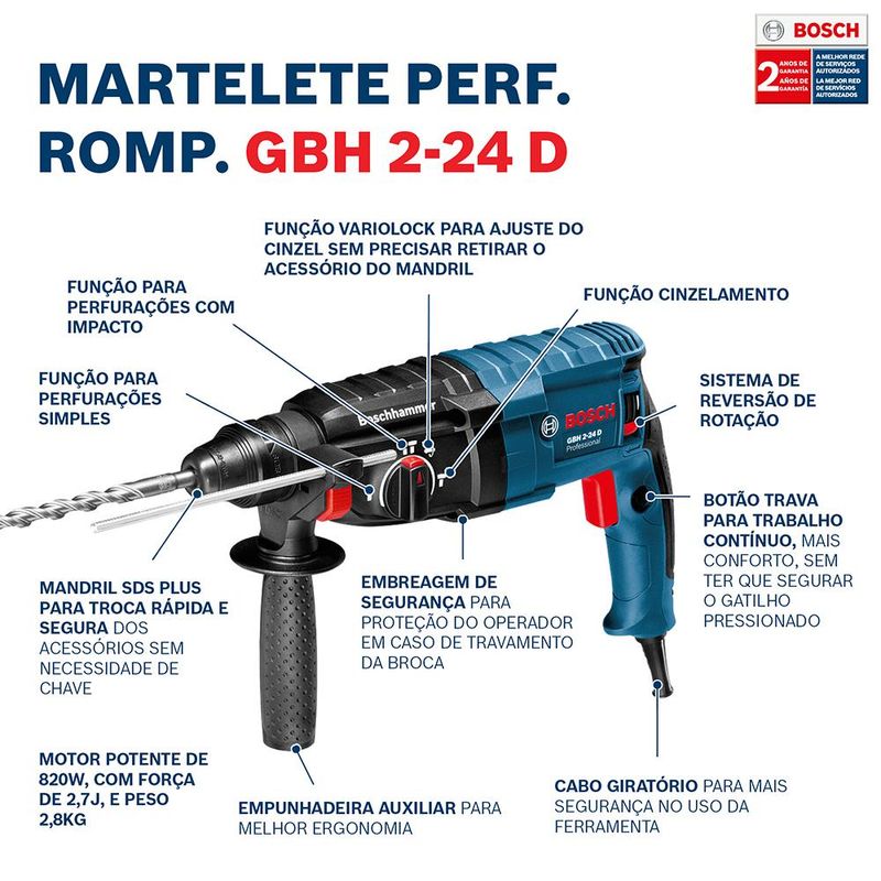 Martelete-Perfurador-Bosch-GBH-2-24D-820W-Com-Maleta-127V-1313410d