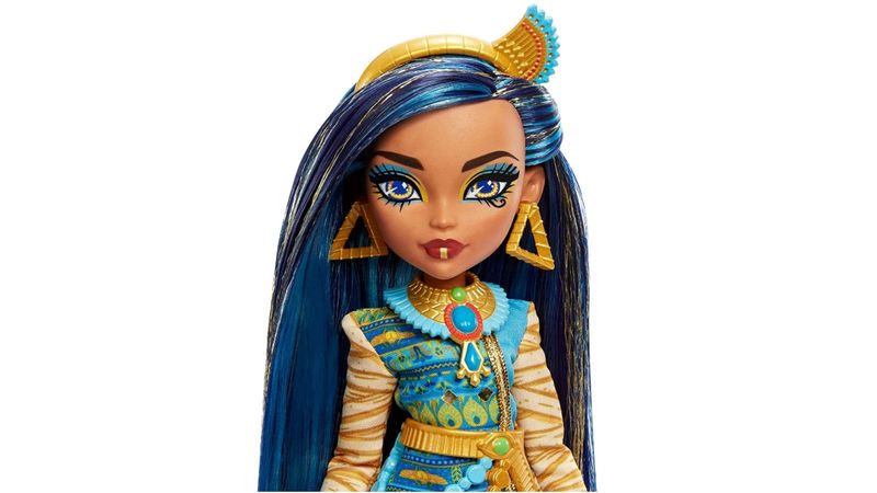 Boneca Monster High Cleo De Nile Cabelos Mechas Azuis Cachorro de Estimação  e Acessórios HHK54 Mattel