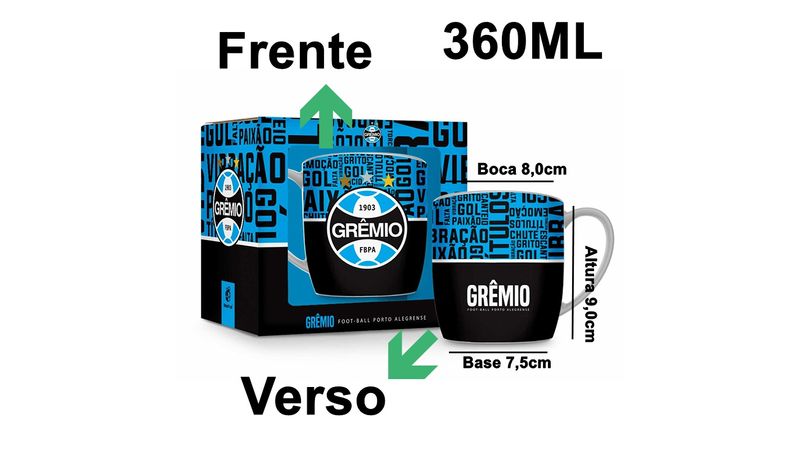 Caneca Porcelana Premium BrasFoot Grêmio 02 360 ML Urban