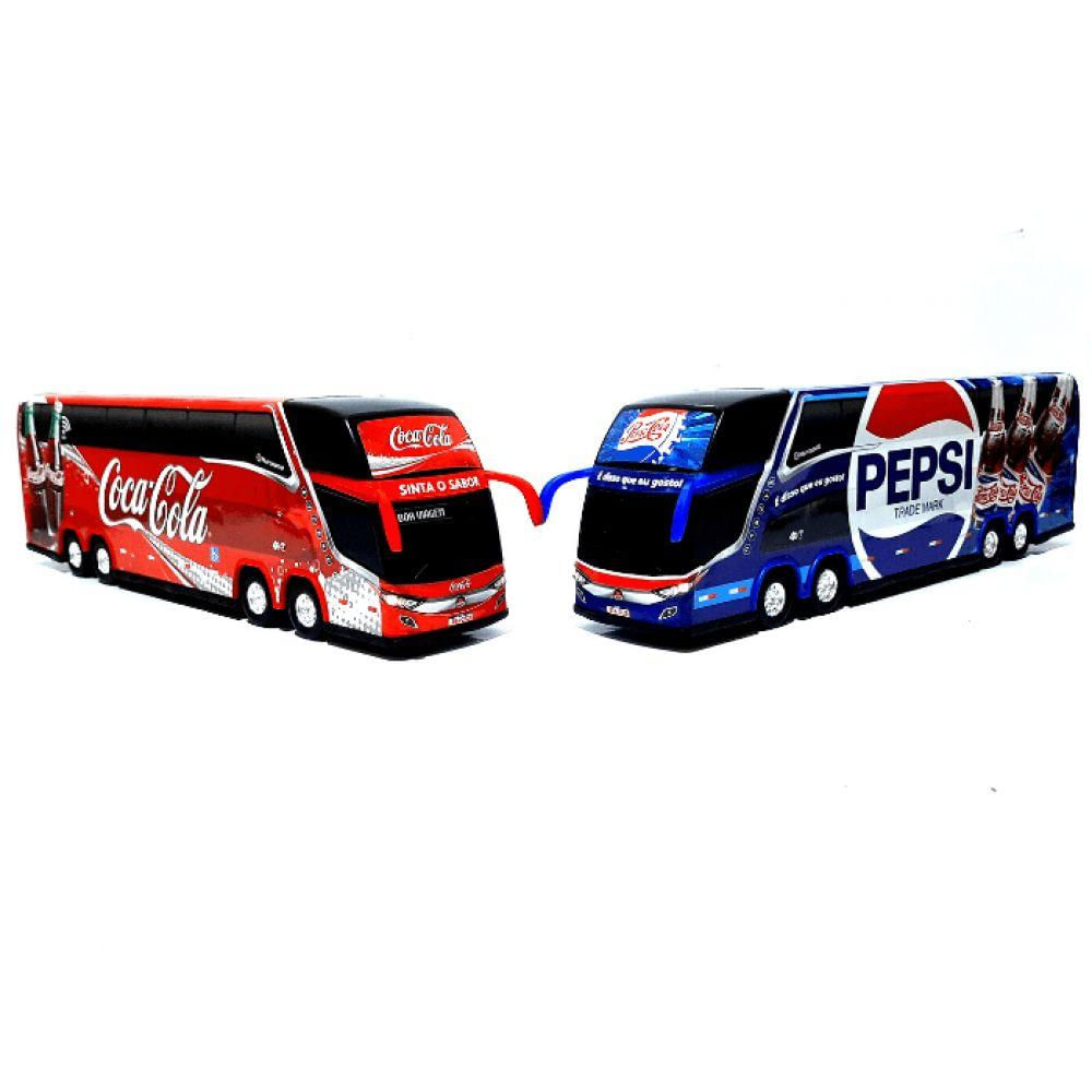 Kit 2 Brinquedo Miniatura Ônibus Coca Cola e Pepsi Coleções