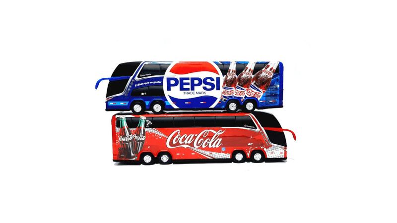 Kit 2 Brinquedo Miniatura Ônibus Coca Cola e Pepsi Coleções