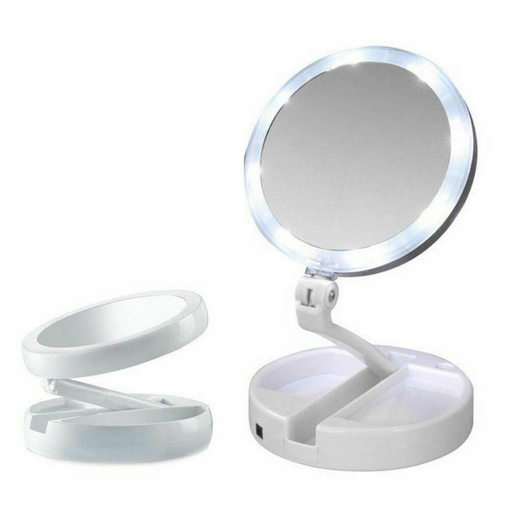 Espelho Duplo Articulável Branco Com Led E Porta Maquiagem CASA E DECORAÇÃO