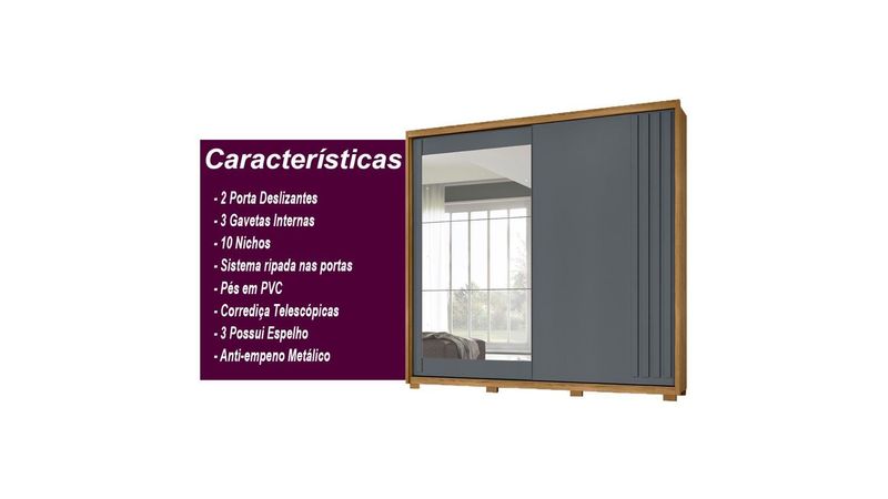 Guarda Roupa Casal 3 Portas Deslizantes Com Espelho 9880 Freijo Moval